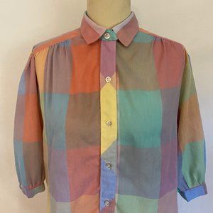 Vtg Cheryl Tiegs Pastel Color Block Blouse